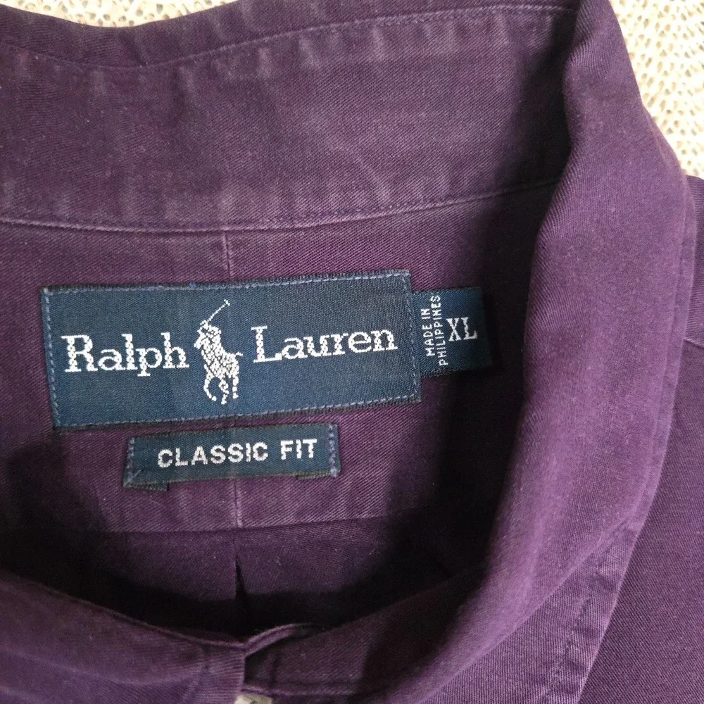 Vintage Polo Ralph Lauren Shirt Mens XL Purple Long Sleeve Button Up Blue Pony